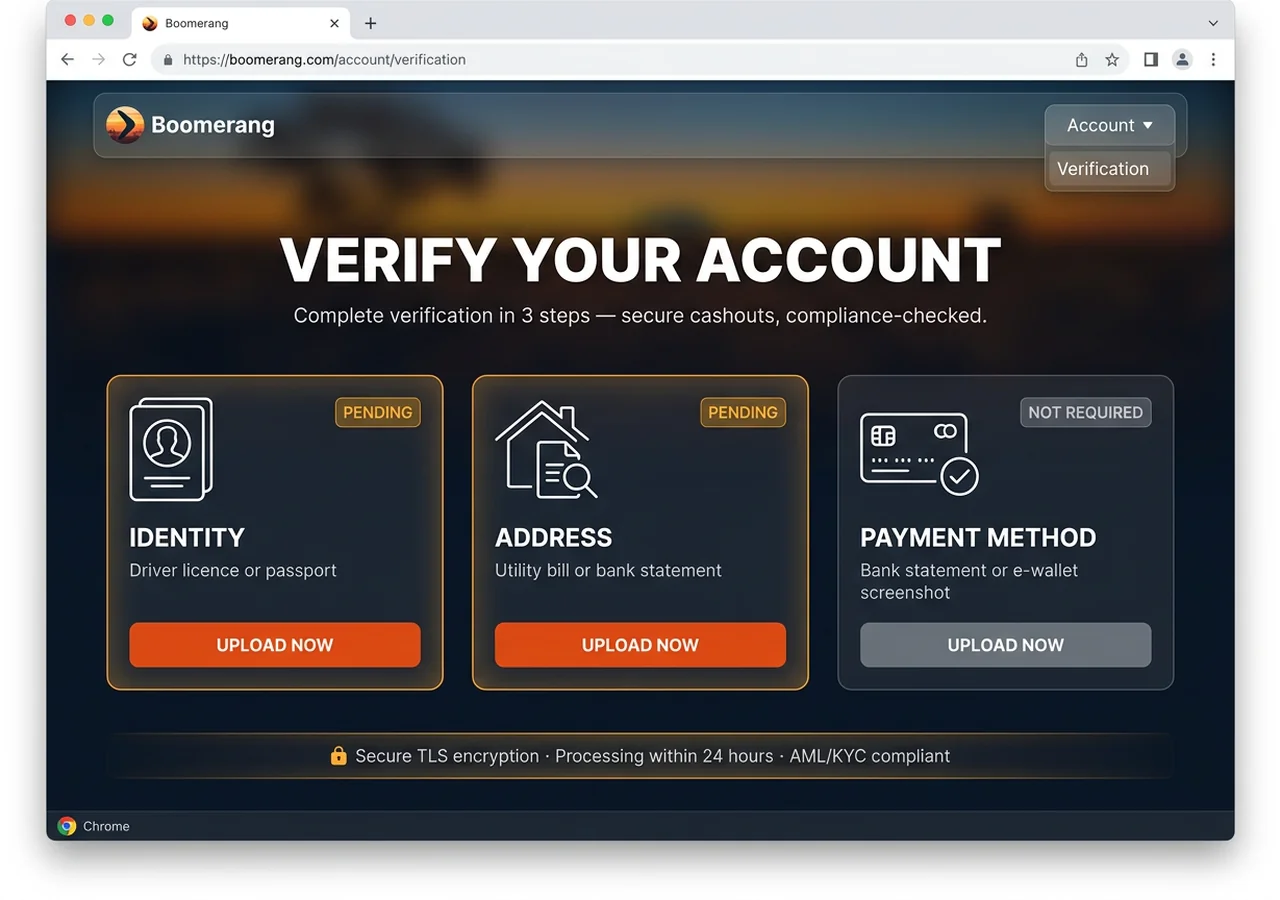 Account verification (KYC) – Boomerang